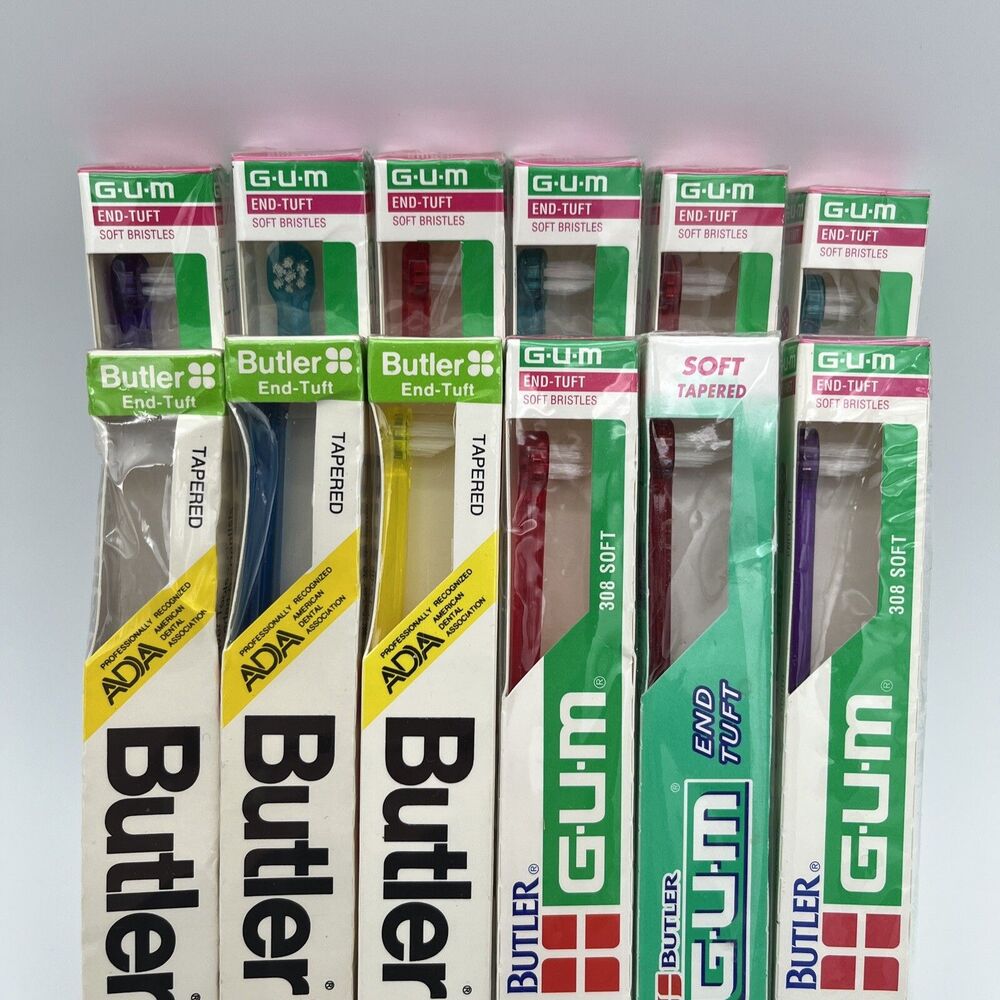 12 LOT Butler Gum #308 End Tuft Vintage Soft Tapered Trim Toothbrush MADE IN USA
